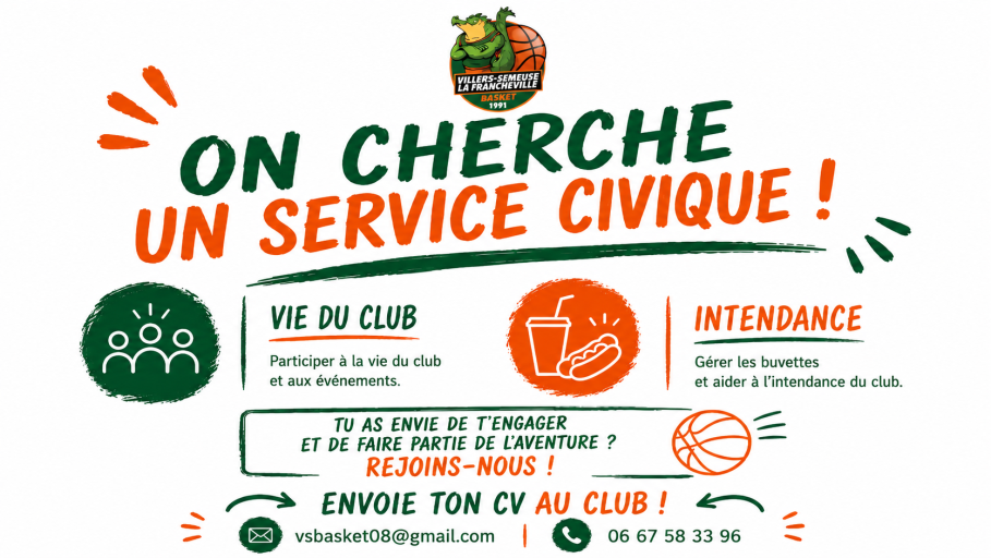 🏀 Le VSF Basket recrute un(e) volontaire en Service Civique !